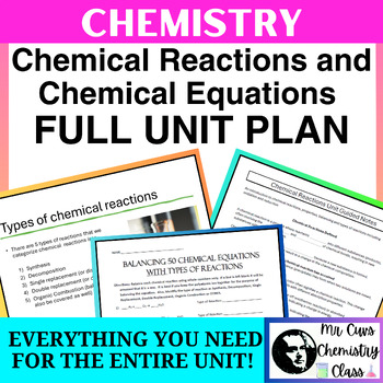 Preview of Chemistry Chemical Reactions Full Unit Plan (PowerPoint, Guided Notes, HW, Quiz)