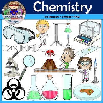 Preview of Science Lab Clip Art (Chemistry, Scientist, Biohazard, Volcano)