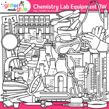 Preview of Chemistry Clipart: Science Lab Equipment & Safety Clip Art, Black & White PNG