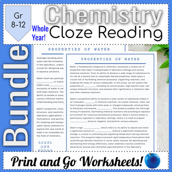 Preview of Chemistry Comprehension Readings and Cloze Passages Growing Bundle || Full Year