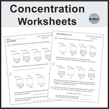 Preview of Chemistry Concentration Solutions Worksheets