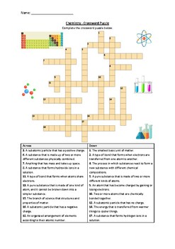 Preview of Chemistry - Crossword Puzzle Worksheet Activity (Printable)
