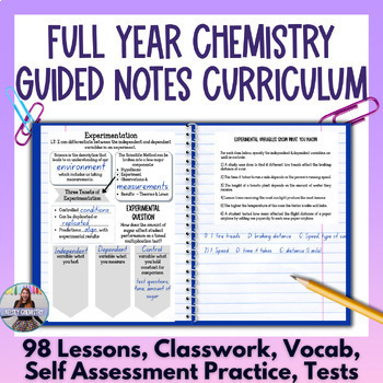 Preview of Chemistry Curriculum Full Year Guided Notes, Slides, Tests & Practice Worksheets
