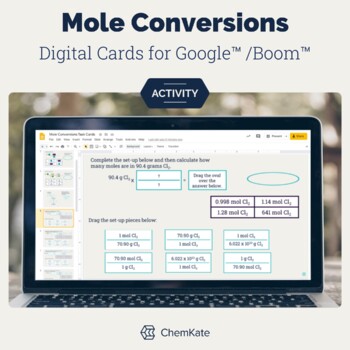 Preview of Mole Conversions Digital Task Cards for Google/Boom Chemistry Activity