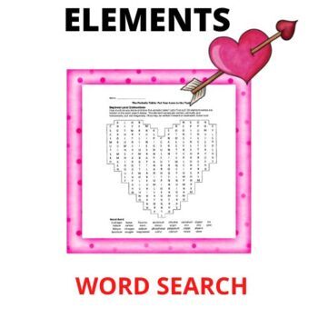 Preview of Chemistry Elements Fun Word Search St. Valentine Day