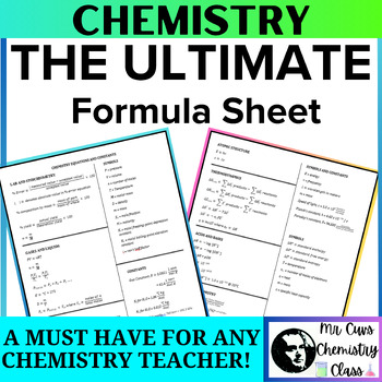 Preview of Chemistry Equations and Constants (Formula - Reference - Cheat) Sheet