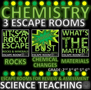 Preview of Chemistry Escape Room Bundle: 3 Rooms, 6 hours, Answer Keys, Print & Go