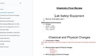 Preview of Chemistry Final Study Guide (Answers included)