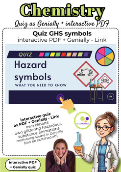 Preview of Chemistry GHS symbols interactive quiz Genially + PDF