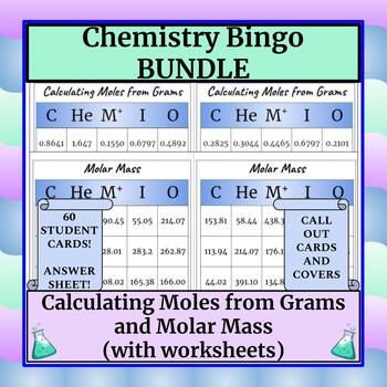 Preview of Chemistry Game (Bingo) Calculating Moles and Molar Mass with Worksheets & Key