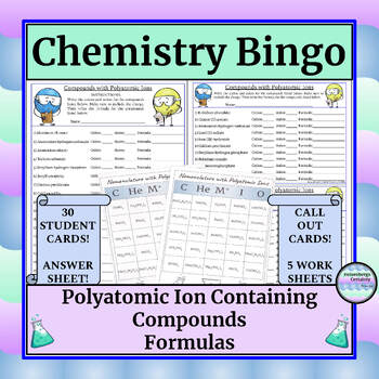 Preview of Chemistry Game (Bingo) - Polyatomic Ion Compounds - Formulas - Worksheets & Key