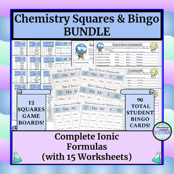 Chemistry Game (Squares & Bingo)-Complete Ionic Compounds - Formulas ...