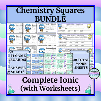 Preview of Chemistry Game (Squares) - Complete Ionic Compounds-Names & Formulas-Worksheet