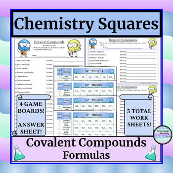 Preview of Chemistry Game (Squares) - Covalent Compounds - Formulas - with Worksheets & Key