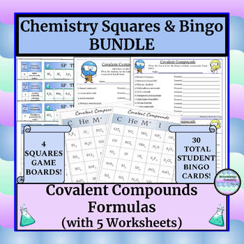 Preview of Chemistry Game (Squares and Bingo) - Formulas - Covalent Compounds - Worksheets