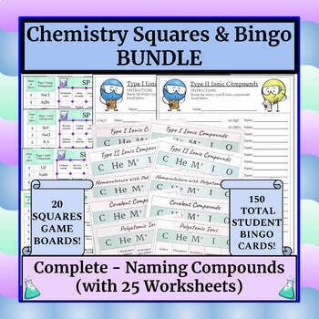 Preview of Chemistry Games (Squares & Bingo)-Complete-Naming Compounds with Worksheets
