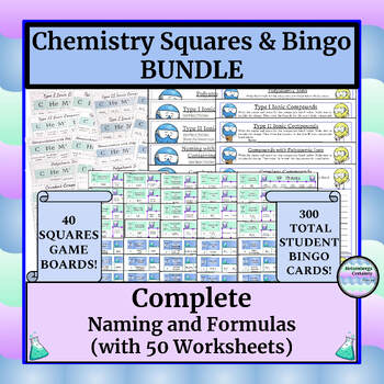 Preview of Chemistry Games (Squares & Bingo)-Complete-Naming & Writing Formulas-Worksheets