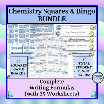 Preview of Chemistry Games (Squares & Bingo)-Complete - Writing Formulas - with Worksheets