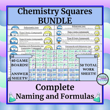 Preview of Chemistry Games (Squares)-Complete-Naming & Writing Formulas - Worksheets & Key
