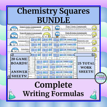 Preview of Chemistry Games (Squares) - Complete - Writing Formulas - with Worksheets & Key