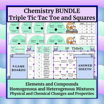 Preview of Chemistry Games(Triple Tic Tac Toe Squares)-Classify Substance Property & Change