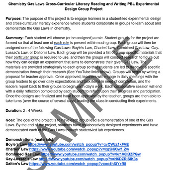 Preview of Chemistry Gas Laws Cross-Curricular Literacy PBL Experimental Design Project