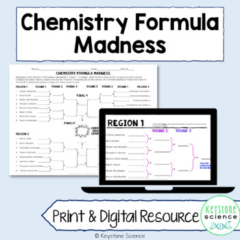 Preview of Chemistry Ionic and Covalent Formula Writing Madness Digital and Print Bracket