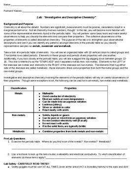 Chemistry Lab - Classifying Metal, Nonmetals and Metalloids by ...