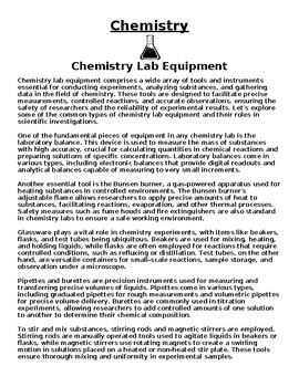 Preview of Chemistry Lab Equipment Article & Questions Assignment (WORD)