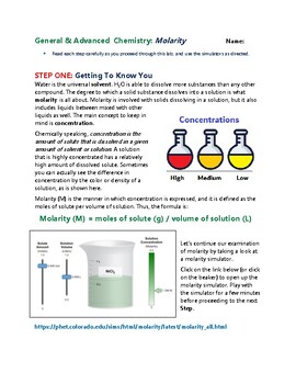 Preview of Chemistry Lab: Molarity & pH