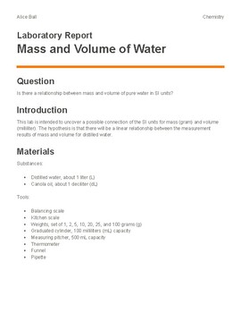 Preview of Chemistry Laboratory Report: STUDENT SAMPLE (PDF)