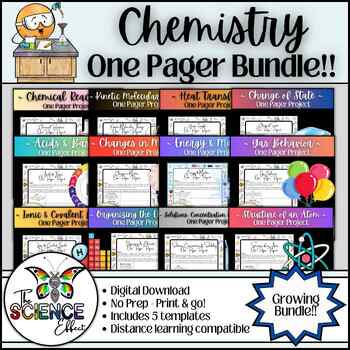 Preview of Chemistry One Pager Project Bundle ~ Science One Pager Research Project