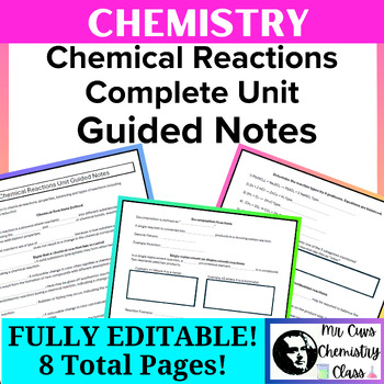 Preview of Chemistry Physical Science Chemical Reactions (equations) Full Unit Guided Notes