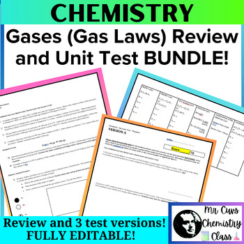 Preview of Chemistry Physical Science Gases (Gas Laws) Review / Unit Test BUNDLE!