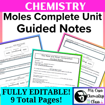 Preview of Chemistry Physical Science Moles Molar Composition Full Unit Guided Notes