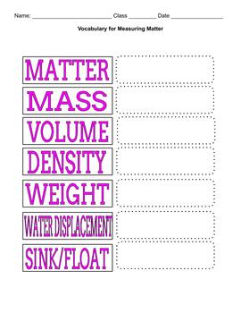 Preview of Chemistry / Physical Science Vocabulary - Measuring Matter