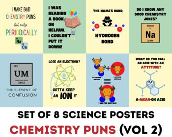 Preview of Chemistry Puns Posters Vol.2 (set of 8), Science Classroom Decor, Bulletin Board
