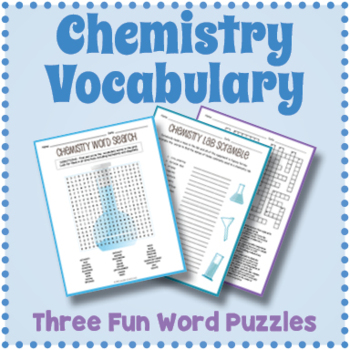 chemistry word search crossword and word scramble worksheets tpt