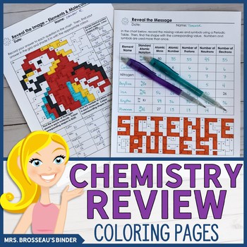 Preview of Chemistry Review Coloring Pages | PTable Practice, Element Symbols, Atomic Mass