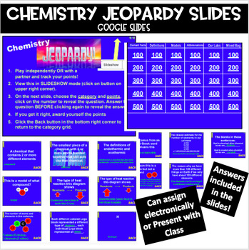 Preview of Chemistry Review Jeopardy Game- Google Slides