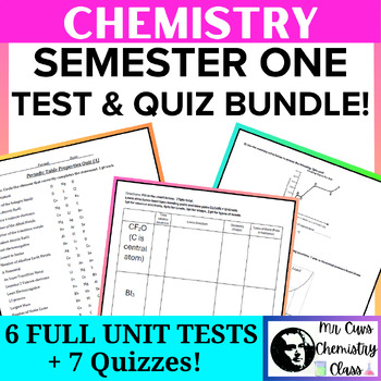 Preview of Chemistry Semester 1 Exam Unit Test BUNDLE [6 full unit tests + 5 Quizzes]