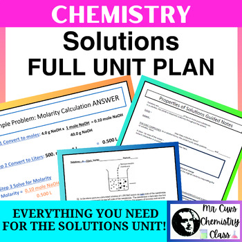Preview of Chemistry Solutions Unit Plan (PowerPoint, Guided Notes, HW, Review, Unit Test)