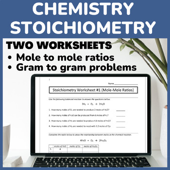 Preview of Chemistry Stoichiometry Worksheets Mole to Mole and Gram to Gram