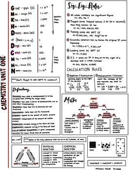 Preview of Chemistry Study Sheet: Measurement and Matter
