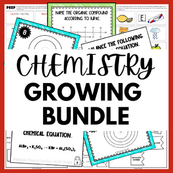 Preview of CHEMISTRY Dominos, Escape Rooms & Task Cards Activity GROWING BUNDLE