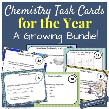 Preview of Chemistry Task Cards for the Year- Print & Digital- A Growing Bundle
