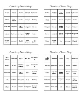 Preview of Chemistry Terms Bingo - (100) Different Bingo Cards - Just Print, Cut, & Play!