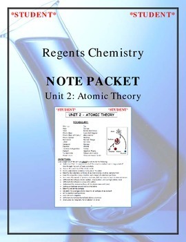 Preview of NGSS Regents Chemistry Note Packet - Unit 2: Atomic Theory