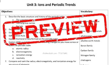 Preview of Chemistry Notes Packet (Periodic Table and Trends Unit)