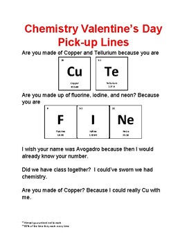Preview of Chemistry Valentine's Day Pick-up Lines Classroom Sign